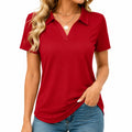 Damen Poloshirt Größe M aus Textil Rot Kurzarm mit V-Ausschnitt leger