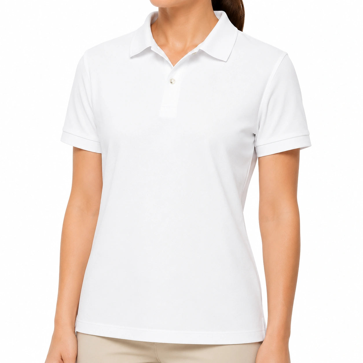 Damen Poloshirt L Weiß Kurzarm mit Kragen