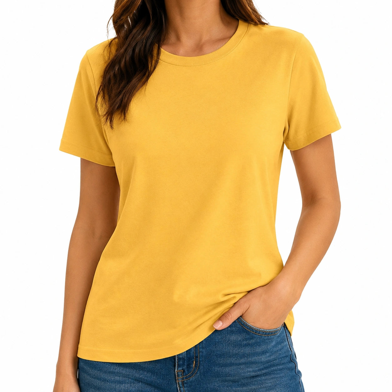 Damen T-Shirt Größe S Gelb Kurzarm Rundhals Basic