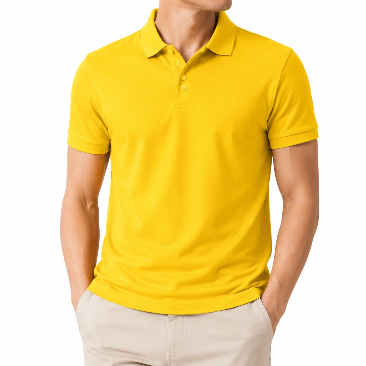 Herren Poloshirt Größe M aus Polyester Gelb mit Kurzarm und Knopfleiste