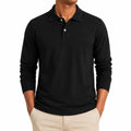 Herren Langarm-Poloshirt XL Schwarz mit Knopfleiste