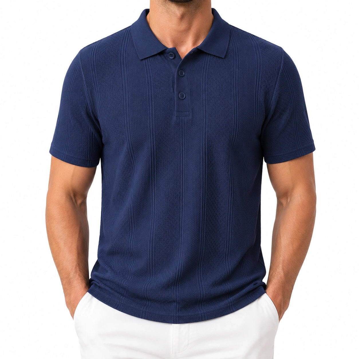 Herren Poloshirt XL aus Strickstoff in Dunkelblau mit Strukturmuster