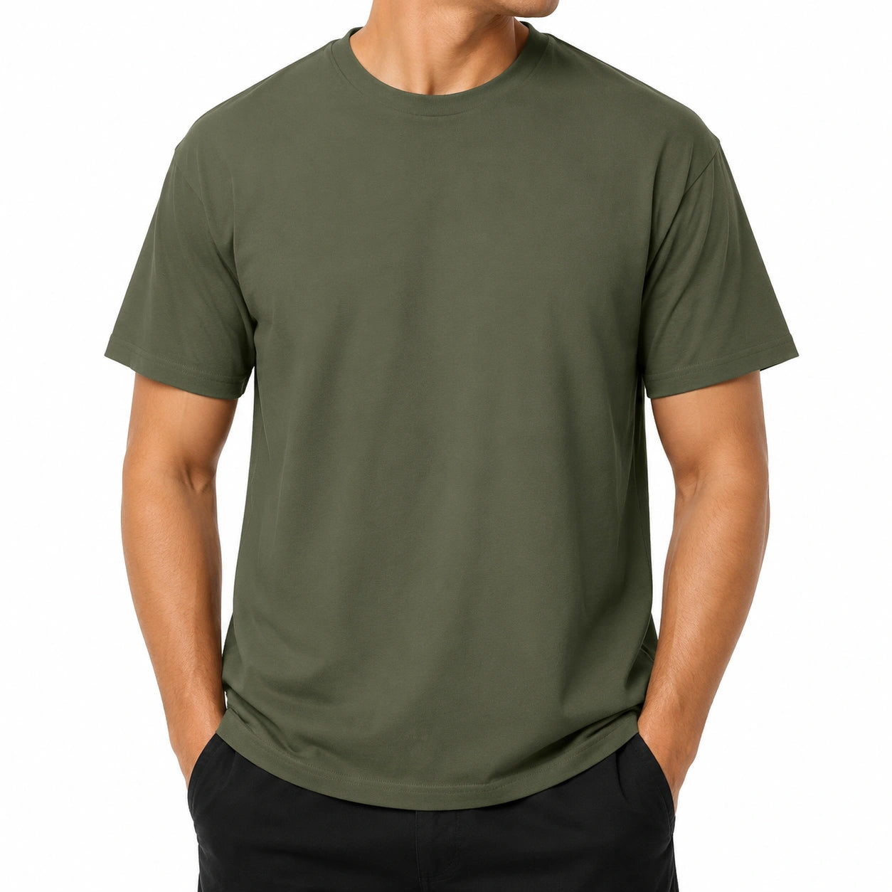 Herren-T-Shirt M aus Textil Olivgrün mit Rundhals Kurzarm