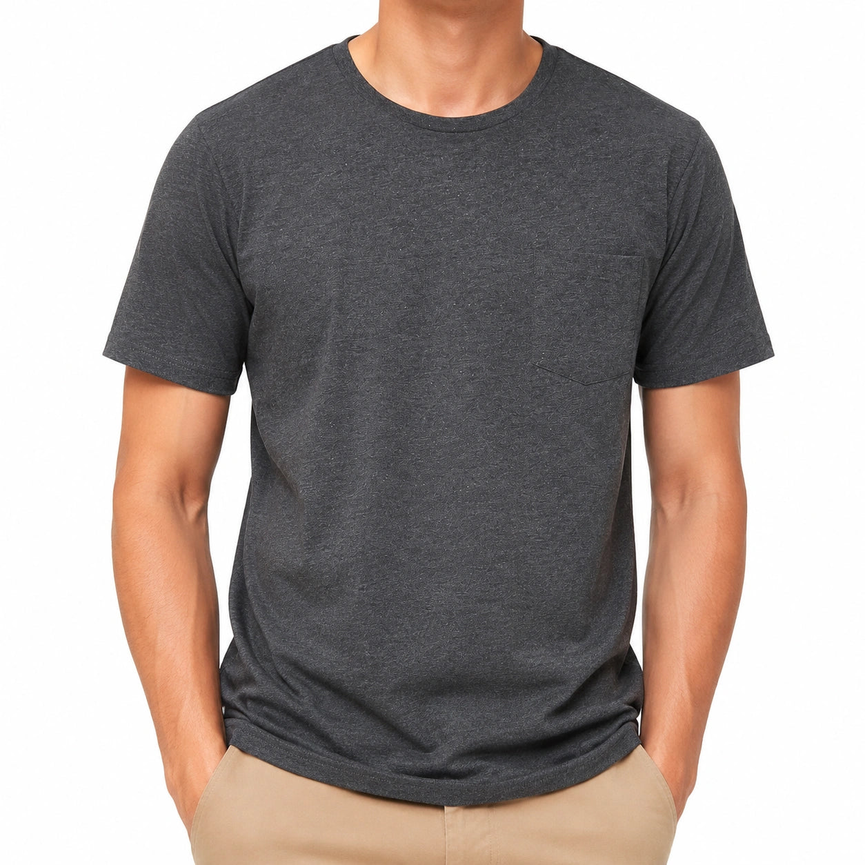 Herren T-Shirt Größe M Dunkelgrau Kurzarm Rundhals Brusttasche