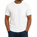 Herren T-Shirt Größe L aus Baumwolljersey Weiß mit Brusttasche Kurzarm