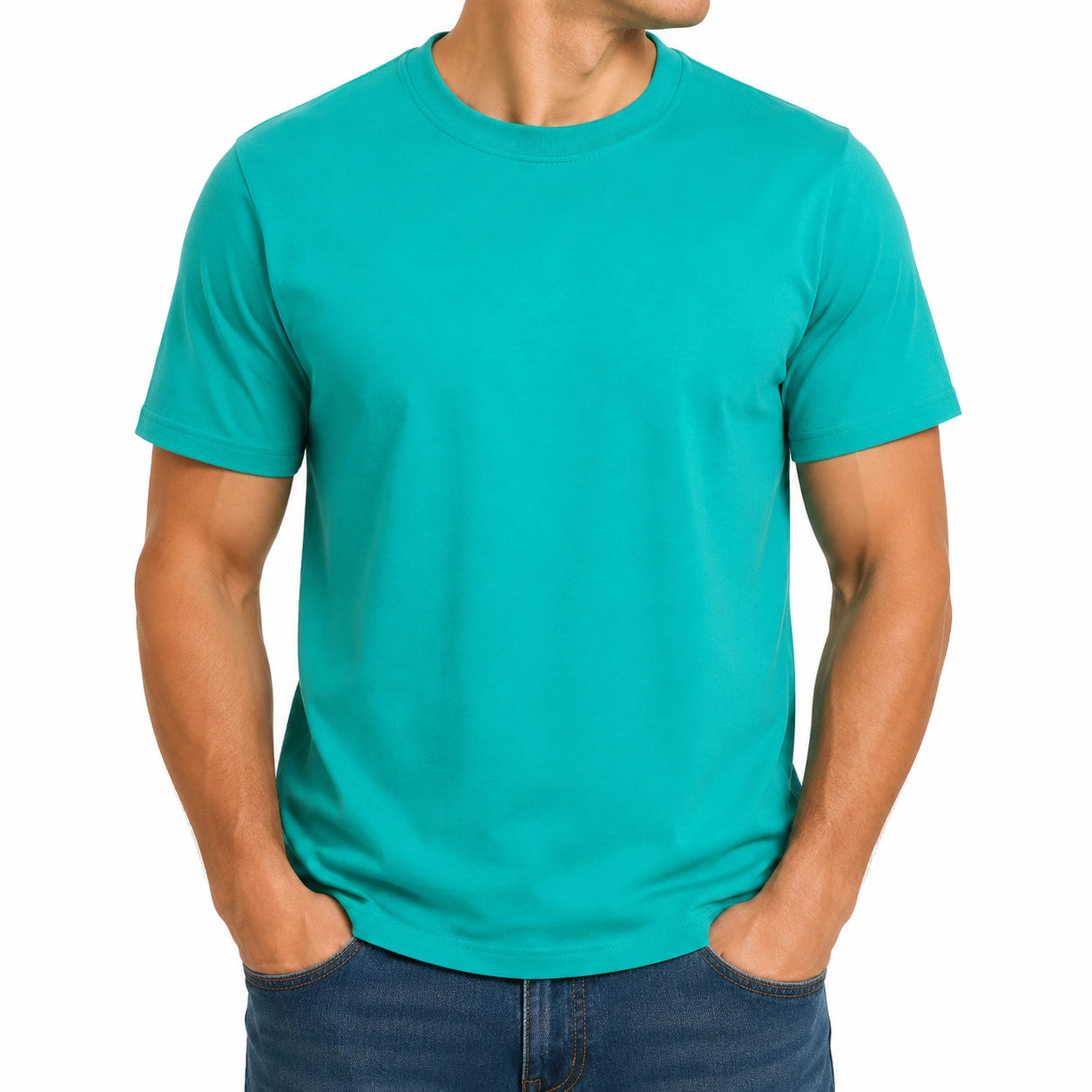Herren T-Shirt XL Türkis aus Textilgewebe kurzärmelig für den Alltag