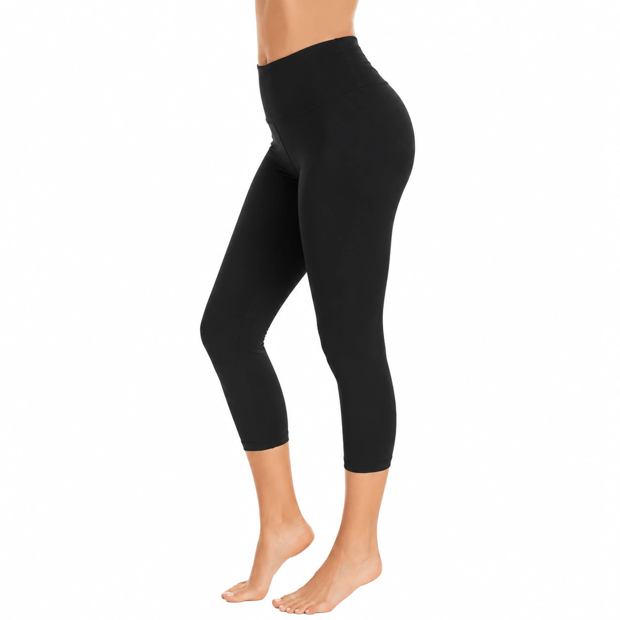 Damen Capri-Leggings L Schwarz elastisch hoher Bund für Sport