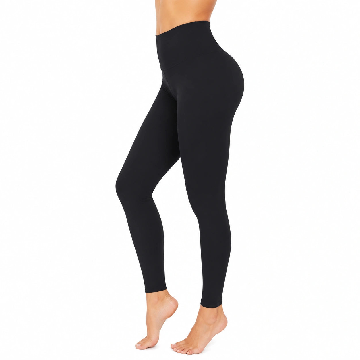 Damen Leggings Größe L aus elastischem schwarzem Stoff mit hohem Bund für Sport